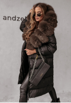 Długa pikowana kurtka z futerkiem Ice Kingdom czarna