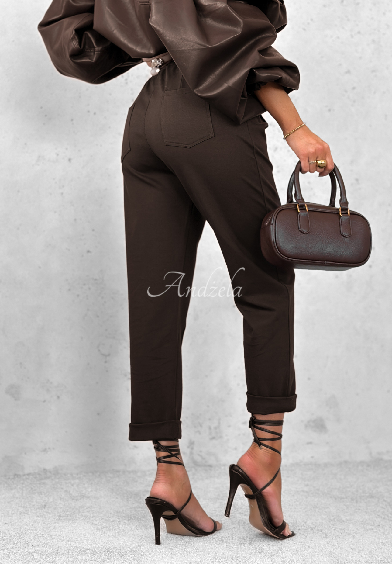 Viscose pants with belt Can't Unsee chocolate