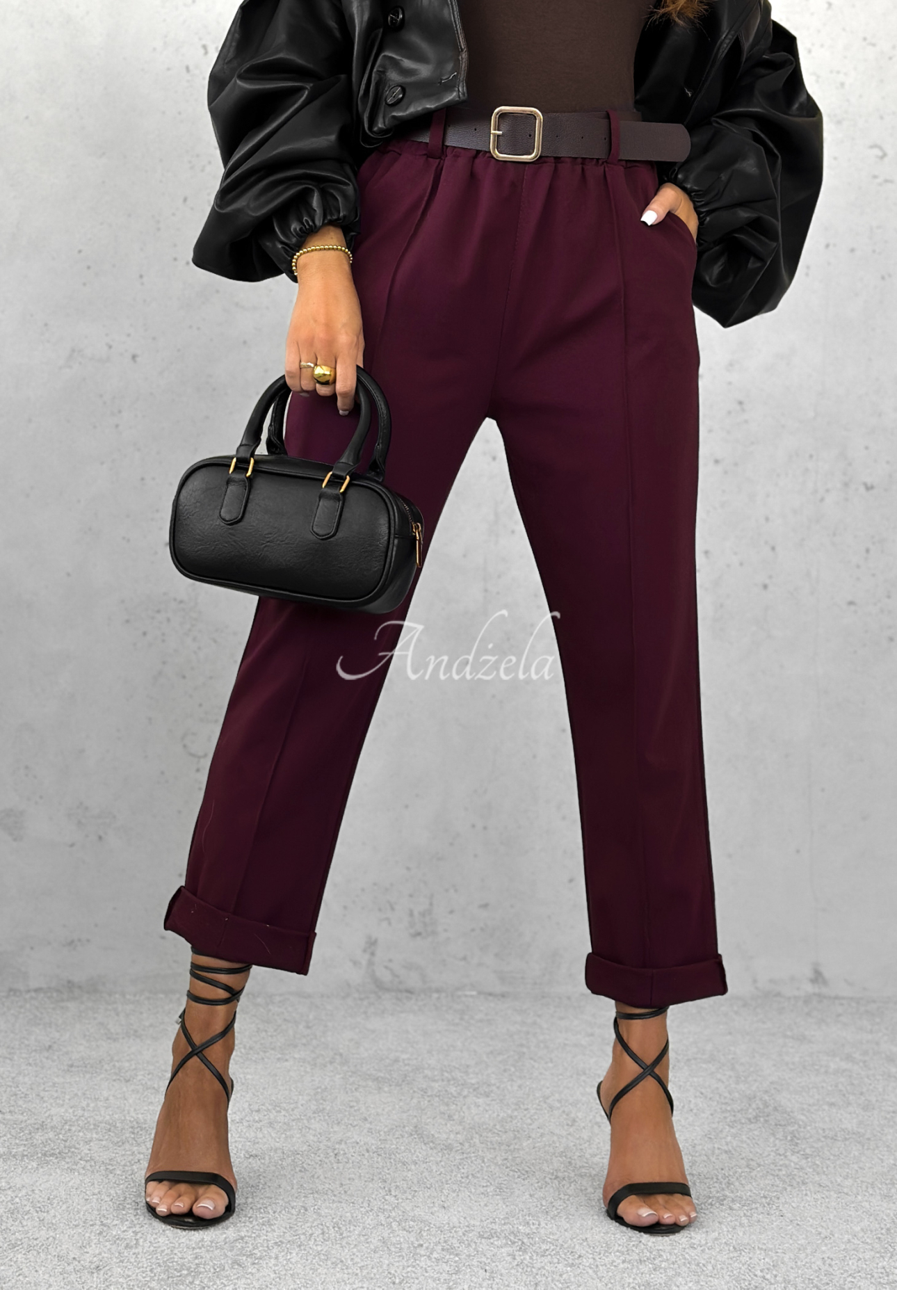 Viscose pants with belt Can't Unsee burgundy