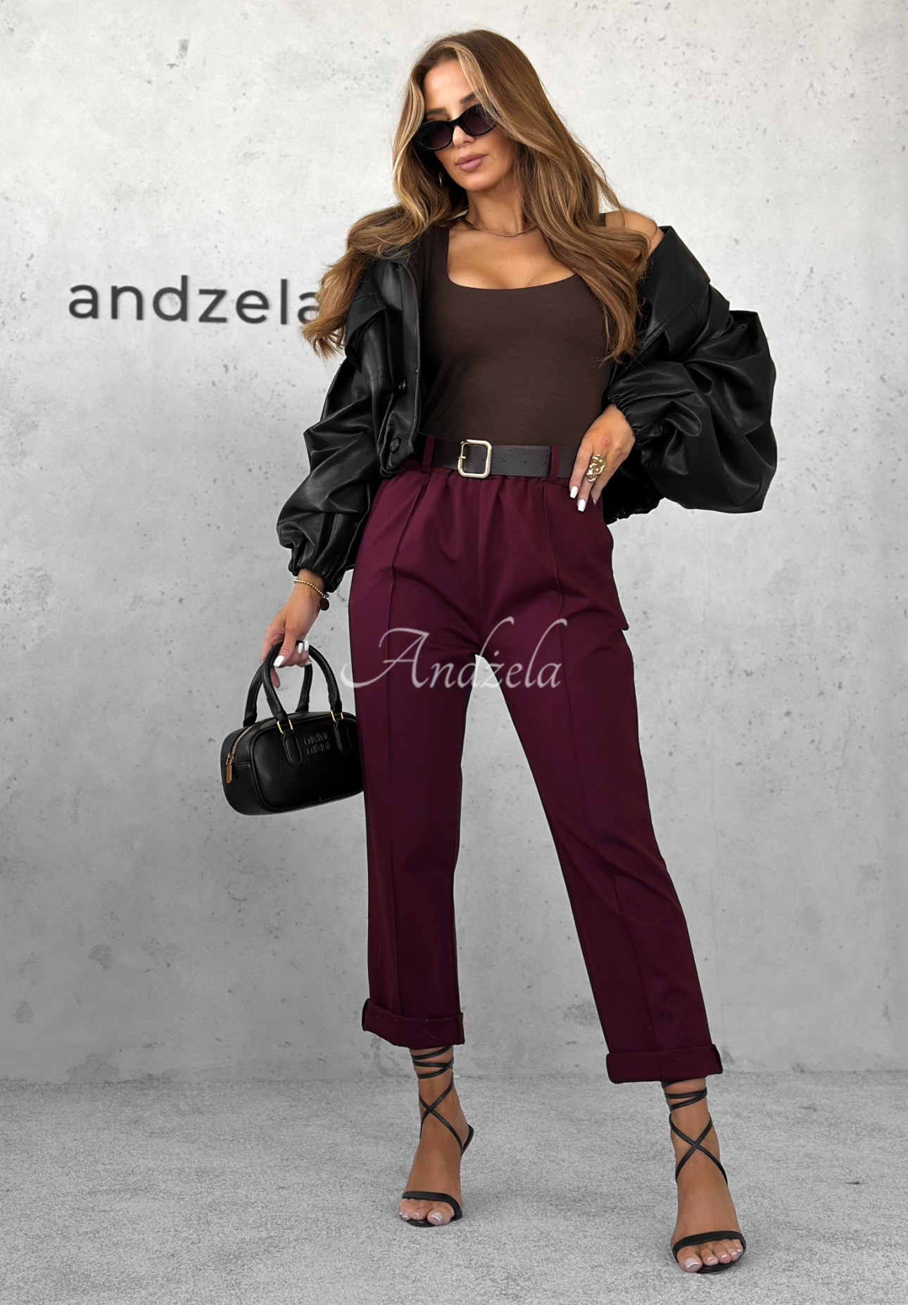 Viscose pants with belt Can't Unsee burgundy