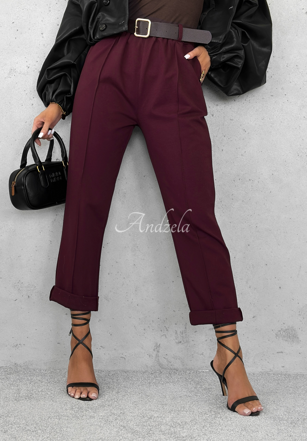 Viscose pants with belt Can't Unsee burgundy