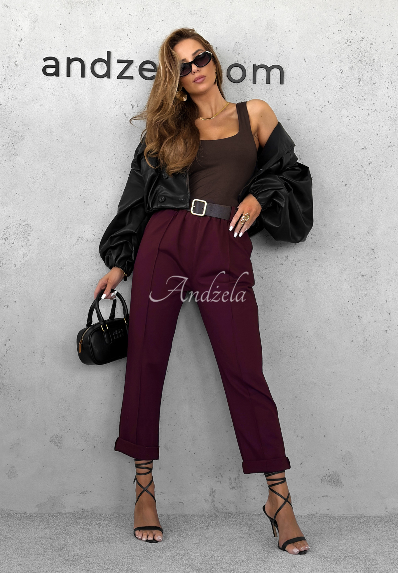Viscose pants with belt Can't Unsee burgundy