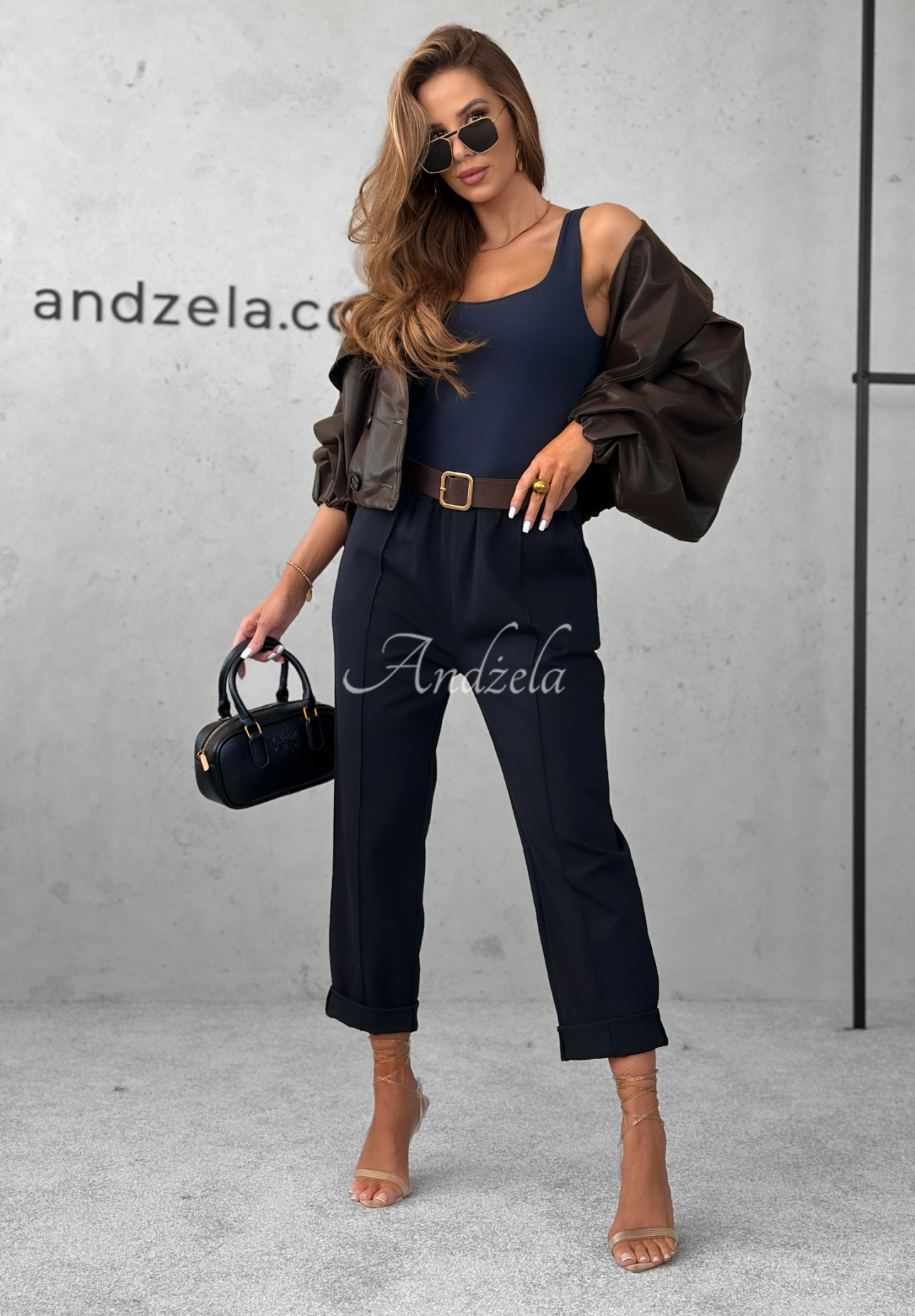 Viscose pants with belt Can't Unsee navy blue