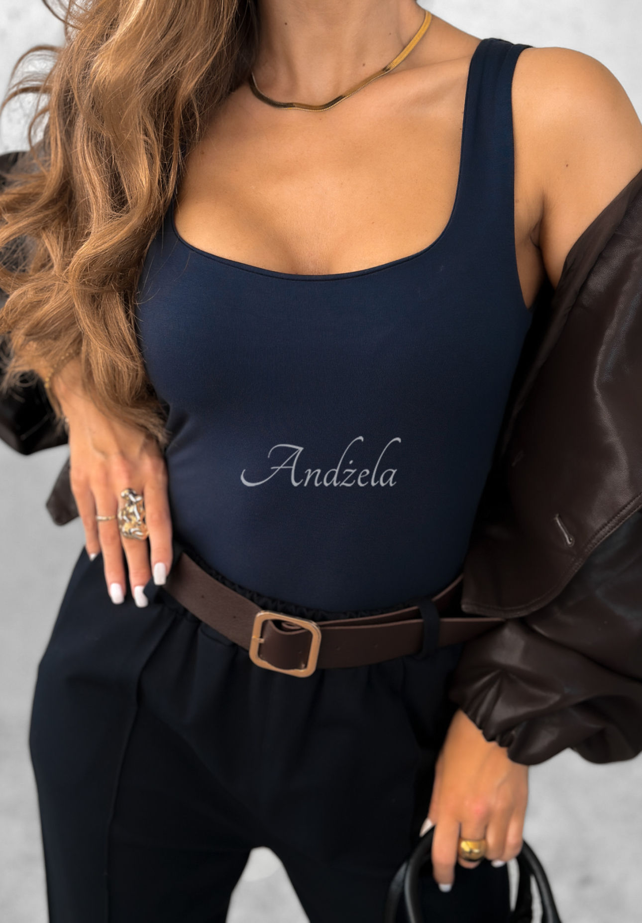 Viscose top with neckline All Coming Back navy blue