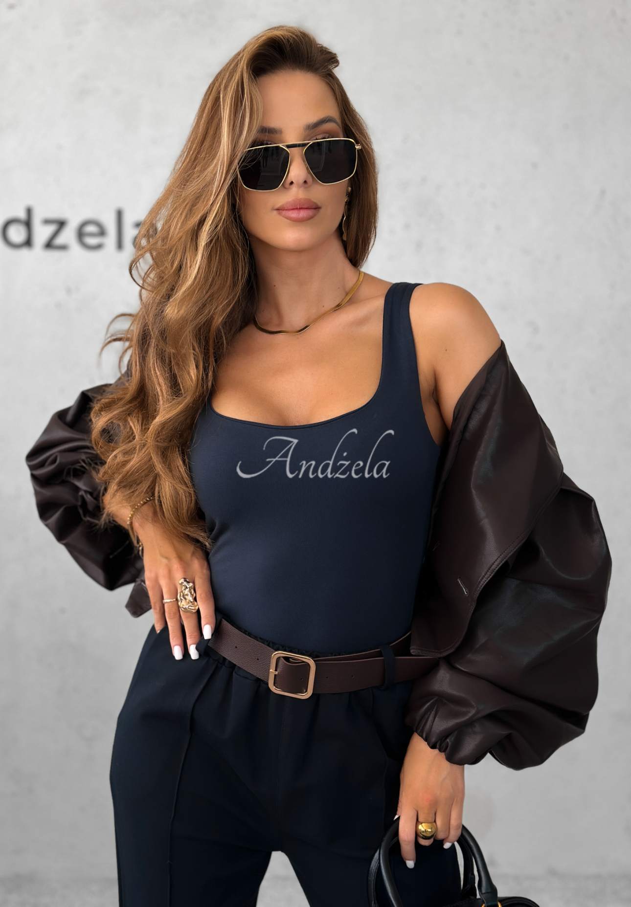 Viscose top with neckline All Coming Back navy blue