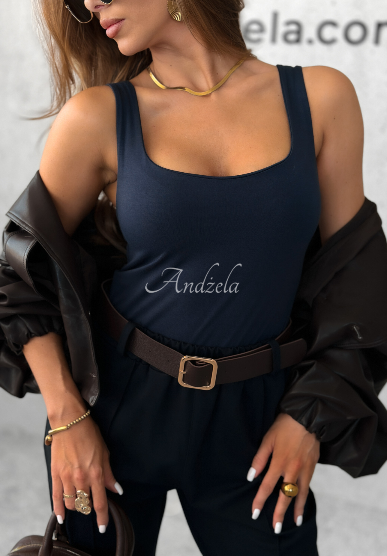 Viscose top with neckline All Coming Back navy blue