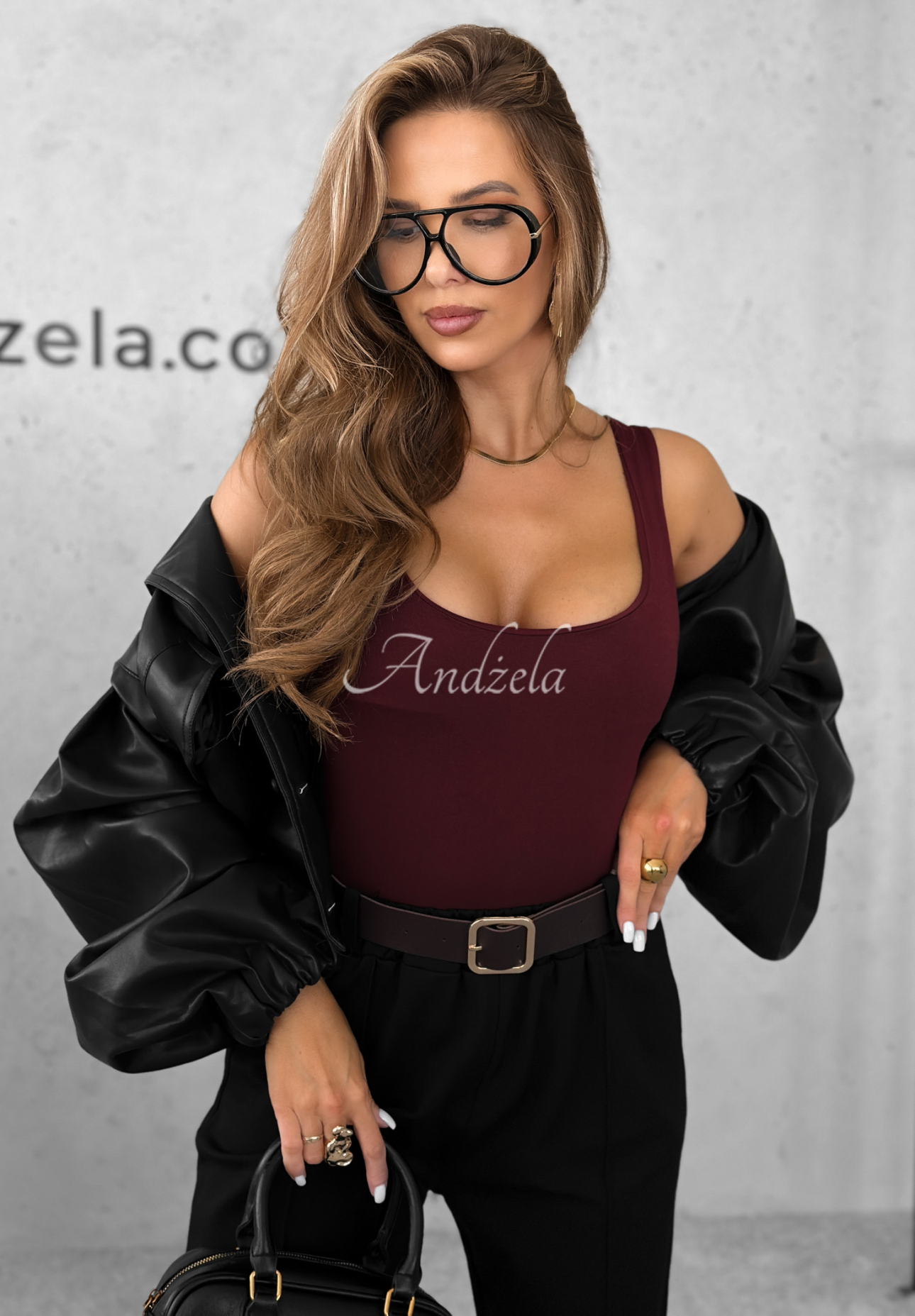 Viscose top with neckline All Coming Back burgundy