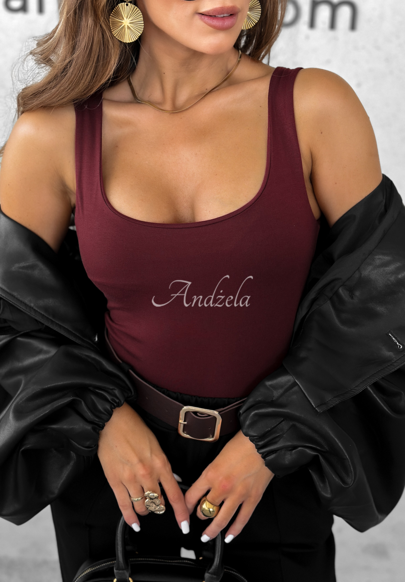 Viscose top with neckline All Coming Back burgundy