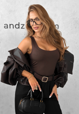 Wiskozowy top z dekoltem All Coming Back czekoladowy