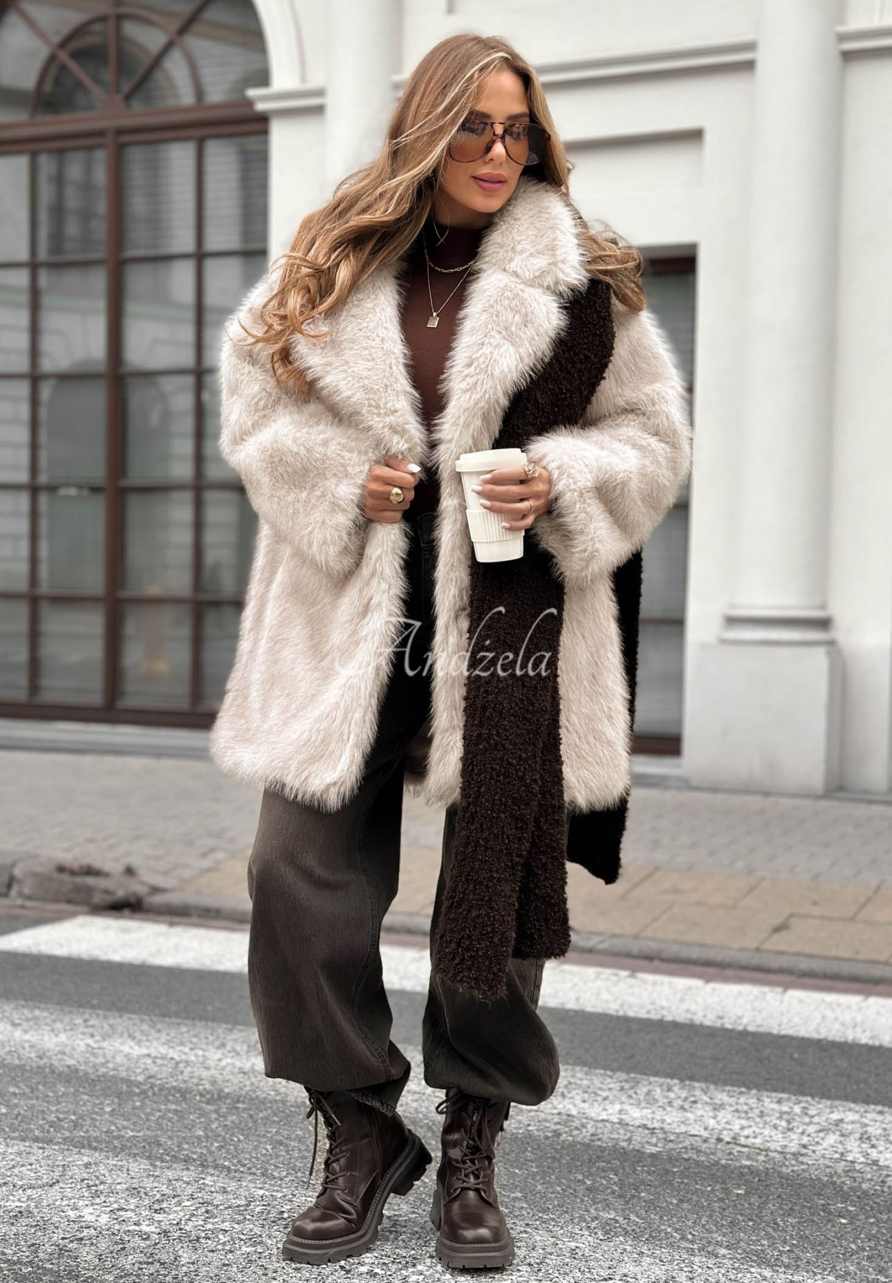Chestnut Hill beige fur coat with collar
