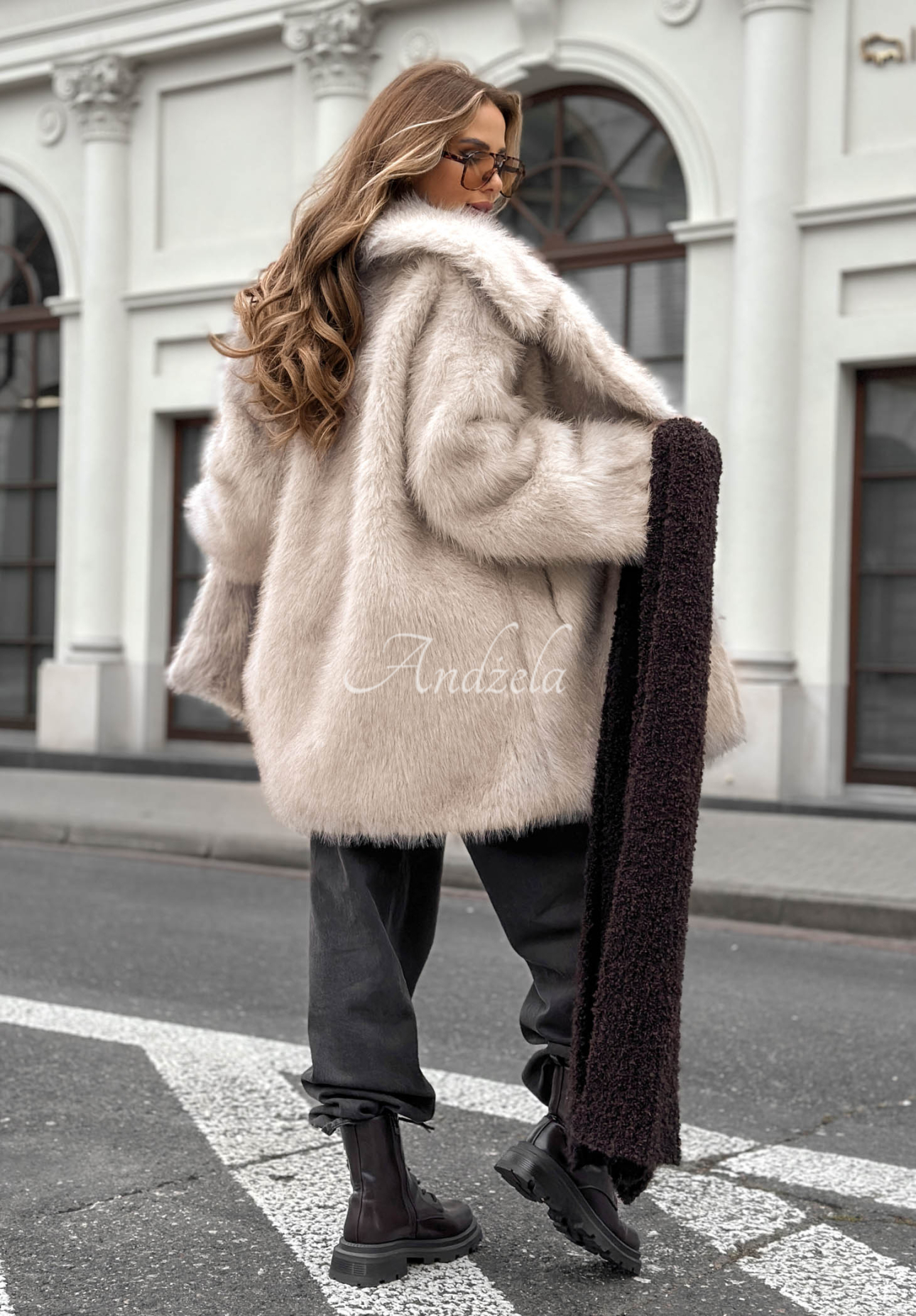 Chestnut Hill beige fur coat with collar