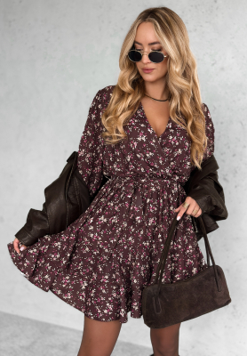 Floral mini dress with viscose No Second Chances chocolate
