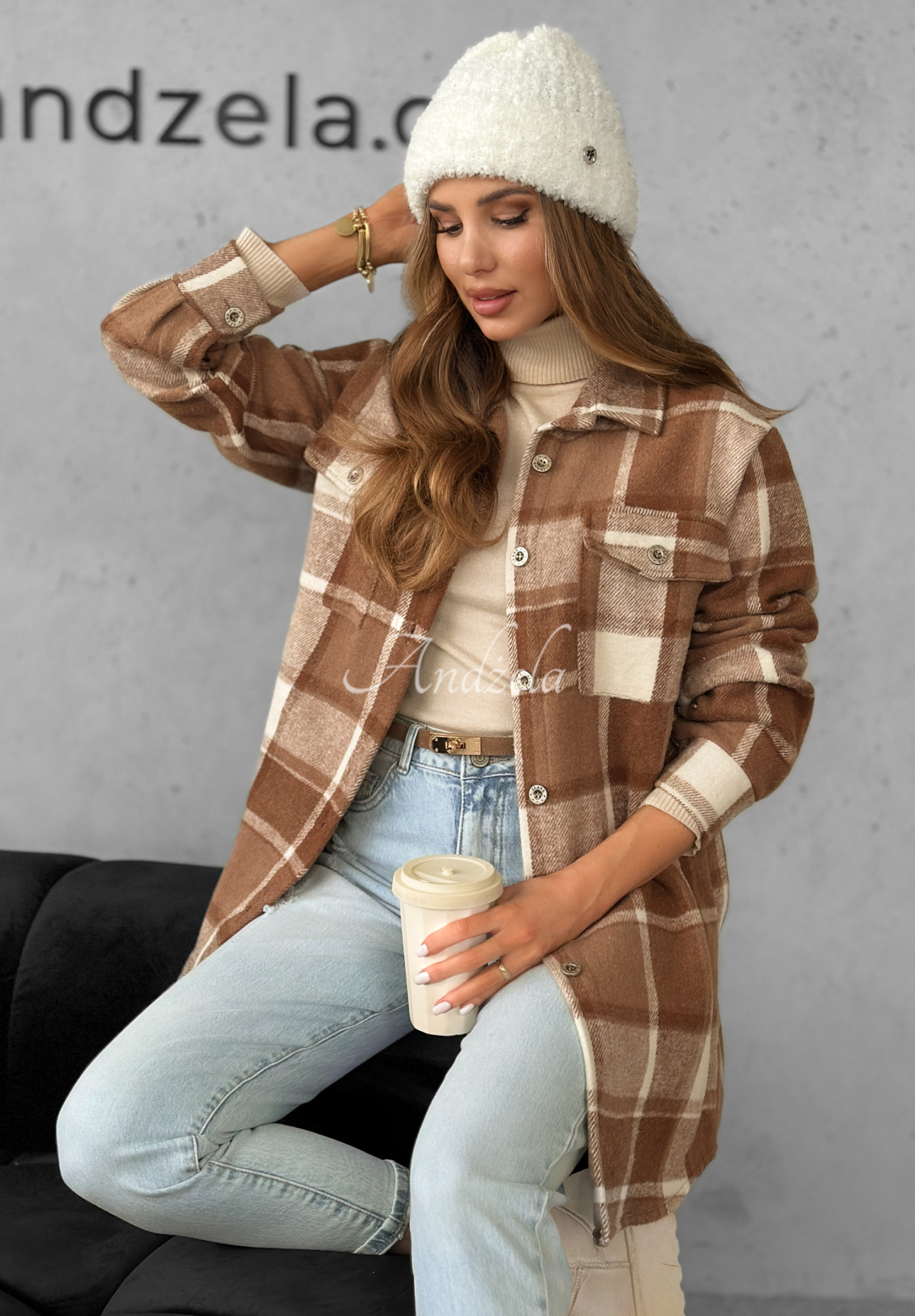 Koszula w kratę Tea With Cinnamon camelowa