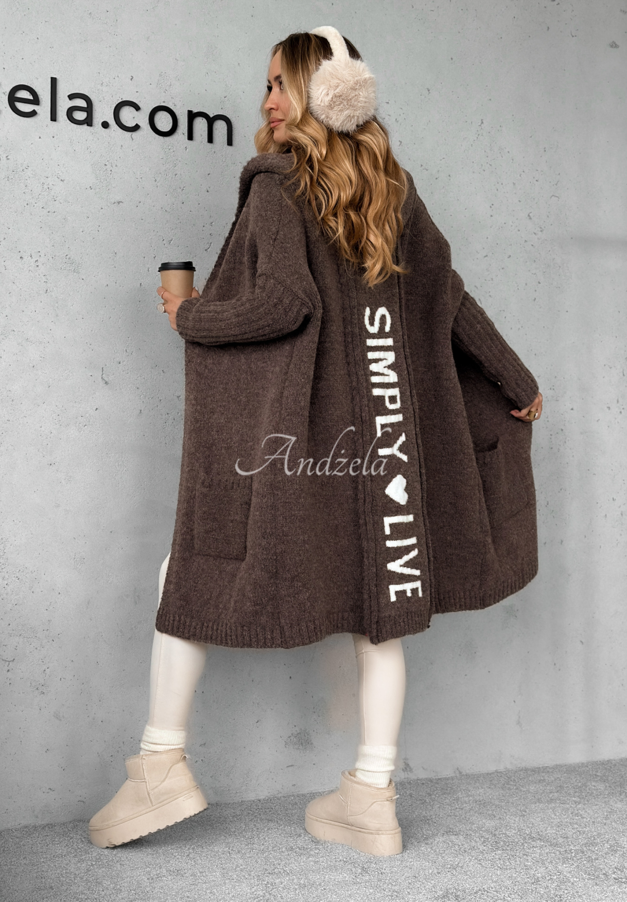 Long oversize cardigan with wool Simply Live chocolate