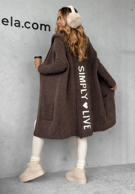 Long oversize cardigan with wool Simply Live chocolate