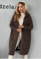 Długi kardigan oversize z kapturem Simply Live czekoladowy