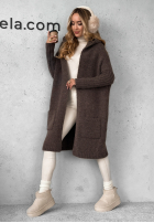 Długi kardigan oversize z kapturem Simply Live czekoladowy