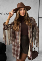 Marynarka w kratę z frędzlami Text Me Later czekoladowa