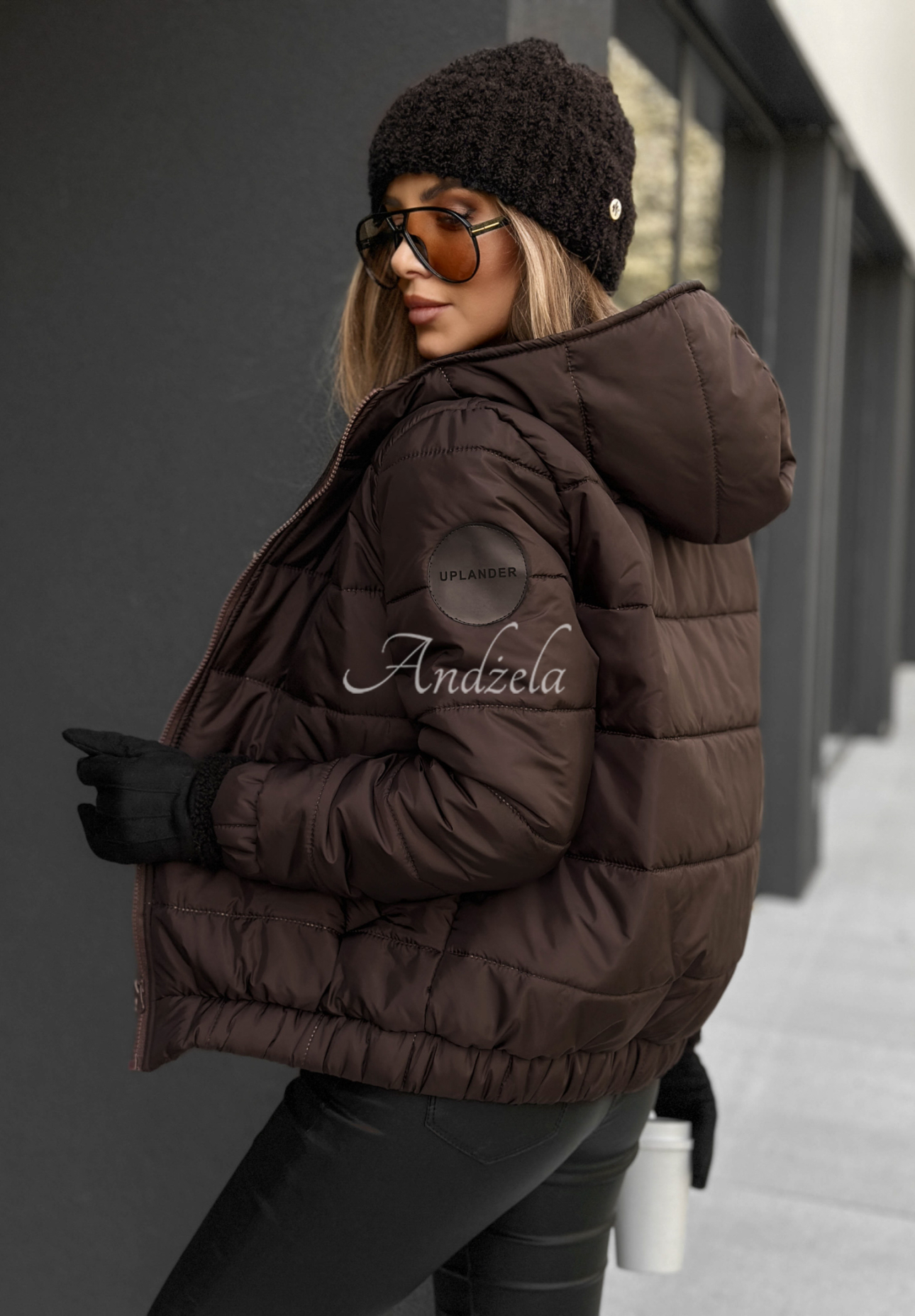 Quilted hooded bomber jacket Just to Know chocolate