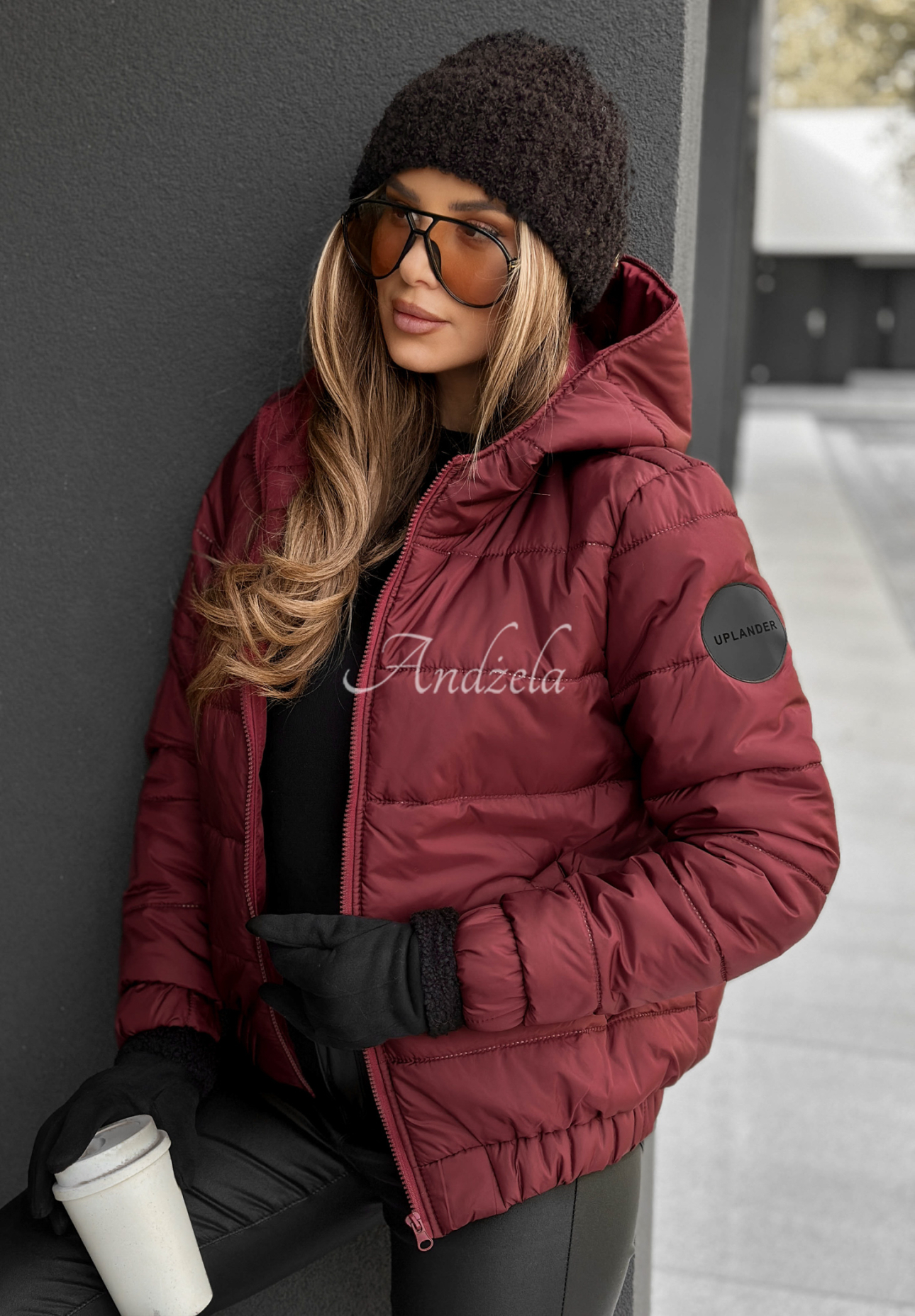 Quilted hooded bomber jacket Just to Know burgundy