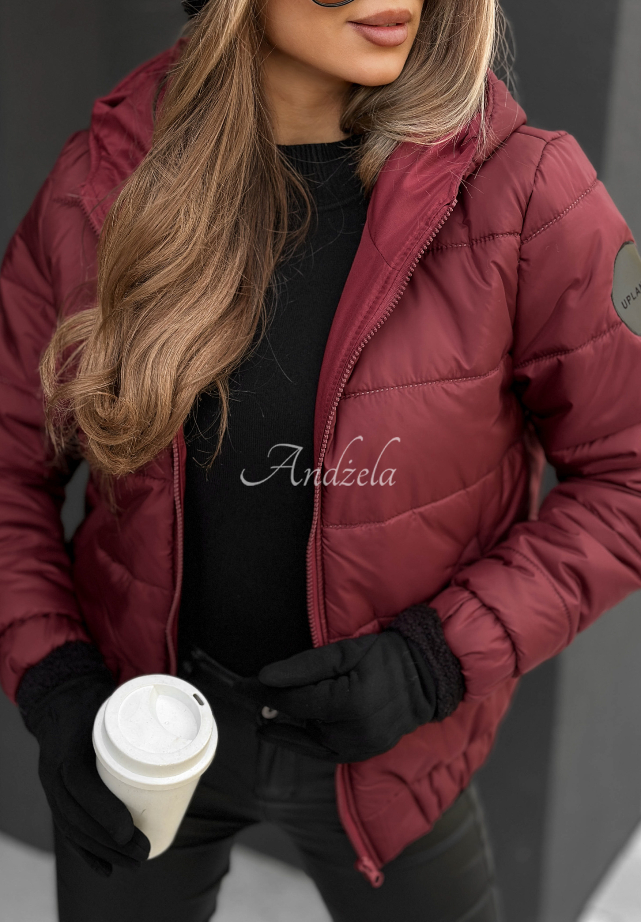 Quilted hooded bomber jacket Just to Know burgundy