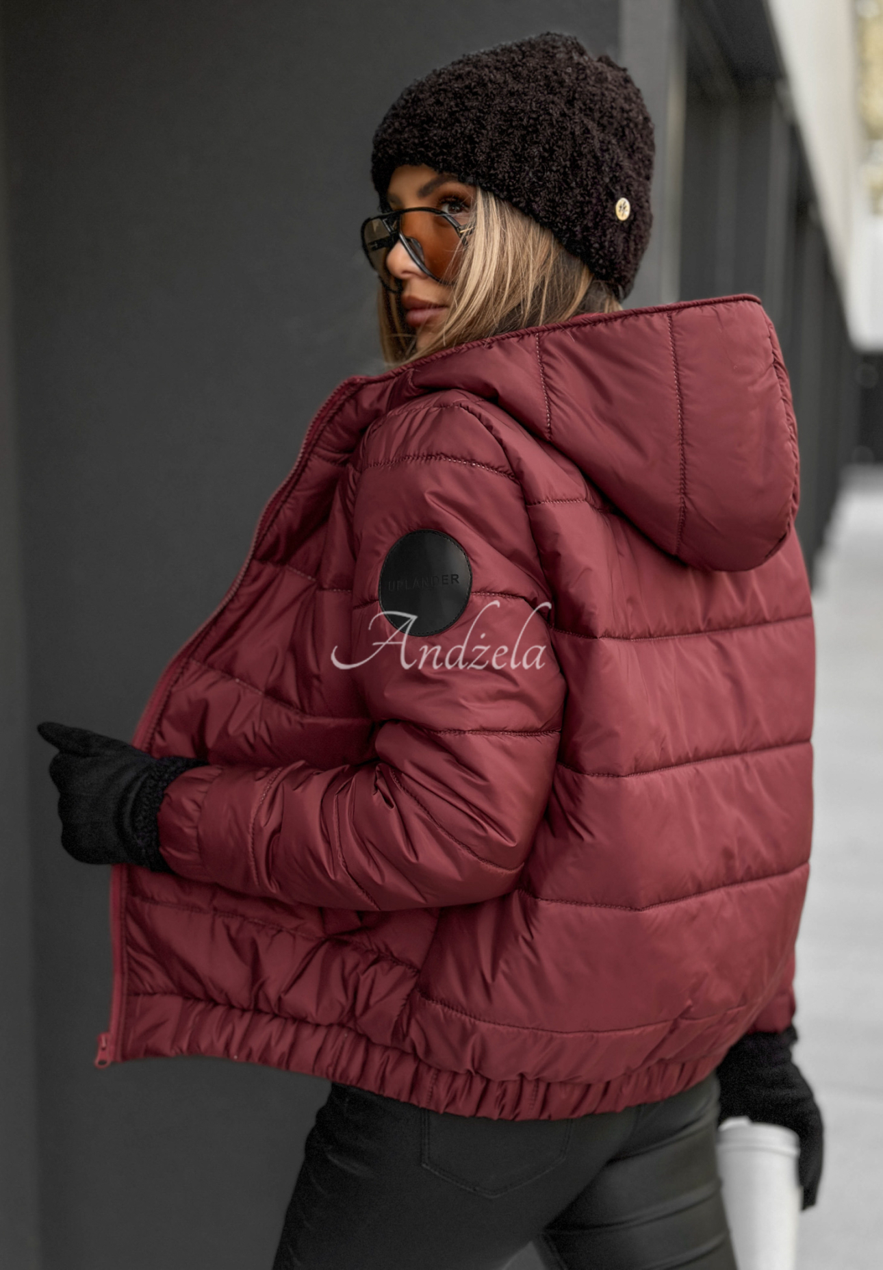 Quilted hooded bomber jacket Just to Know burgundy