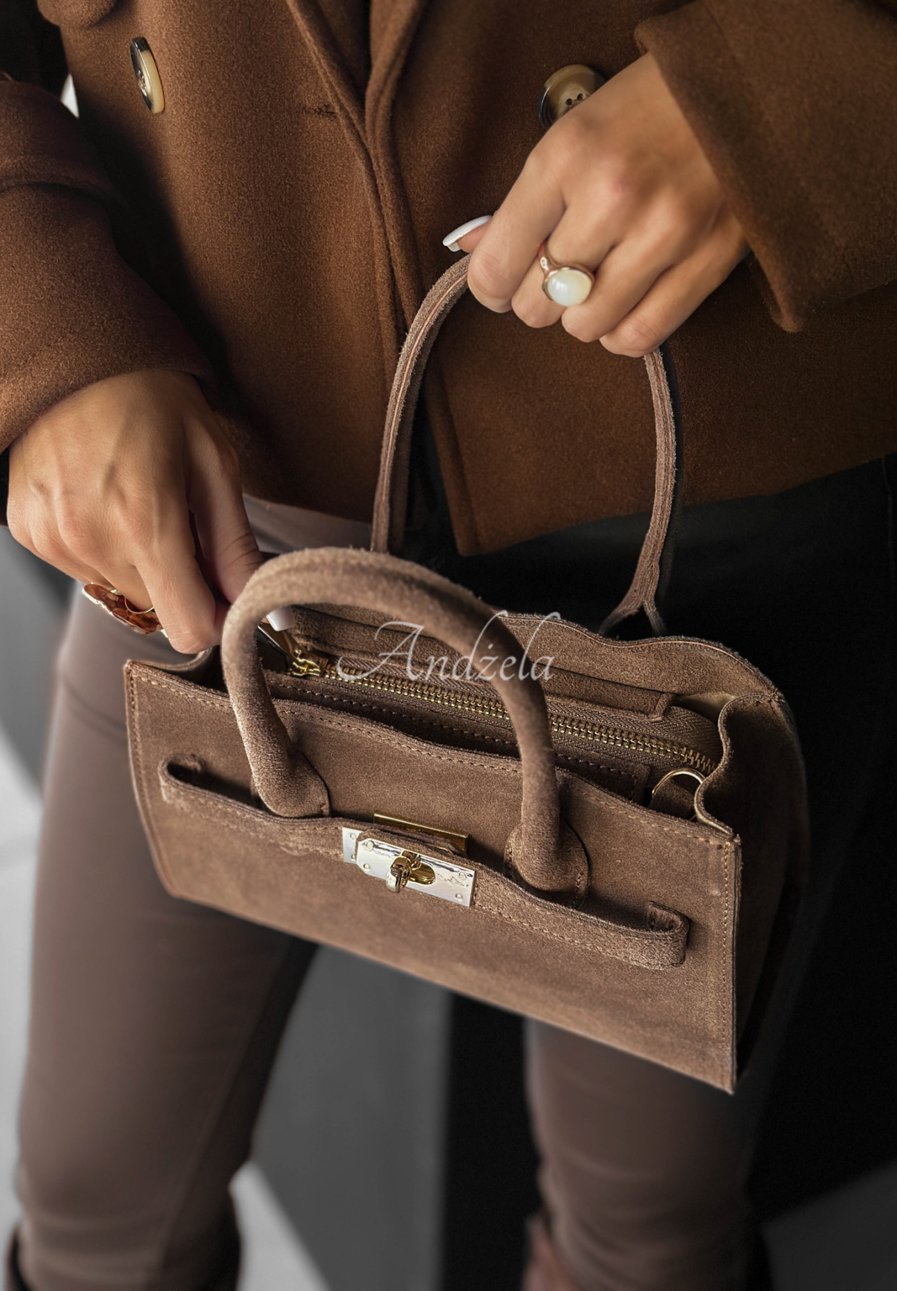 Another Story mocha suede trunk bag