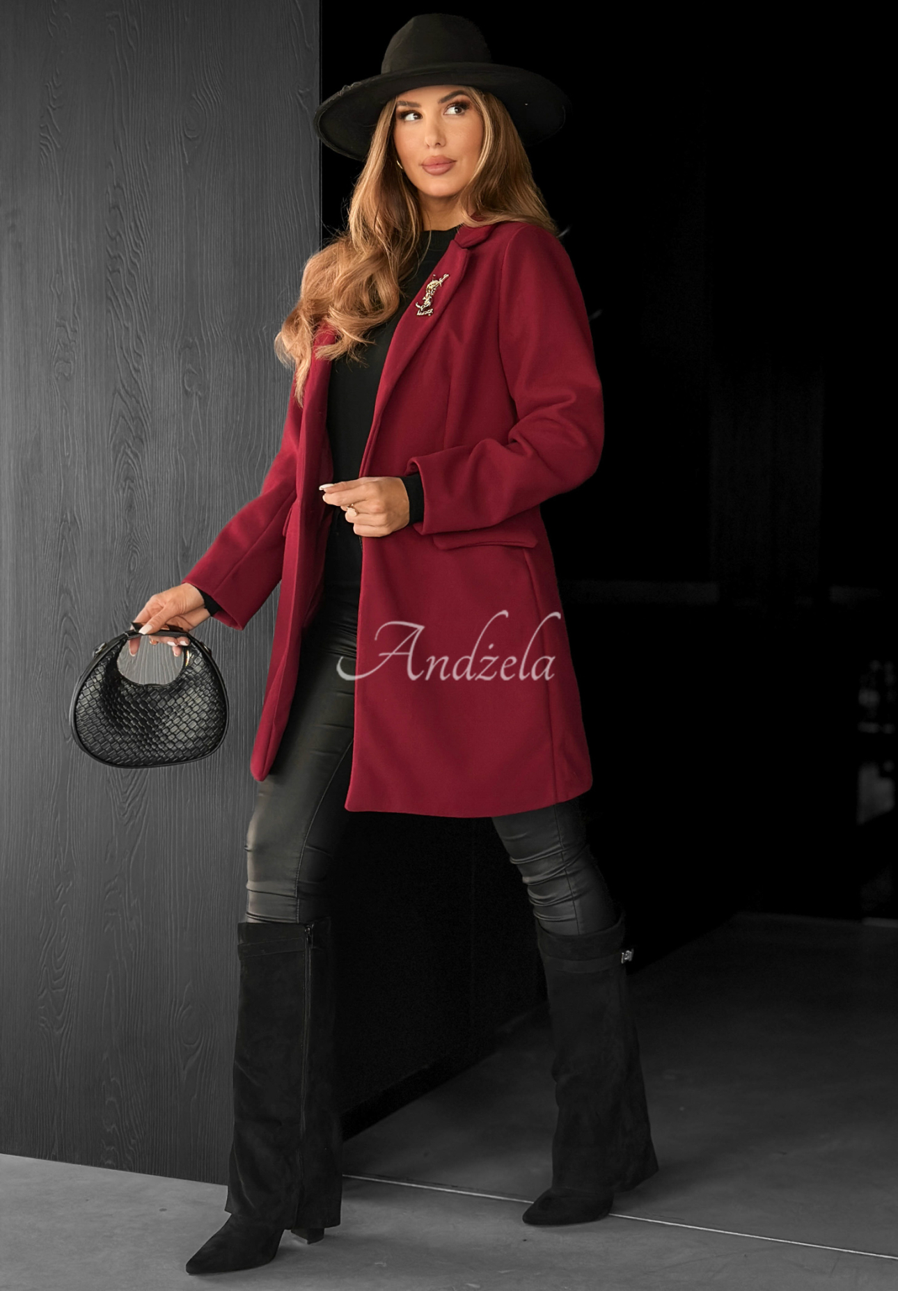 Short single-breasted coat Alison burgundy