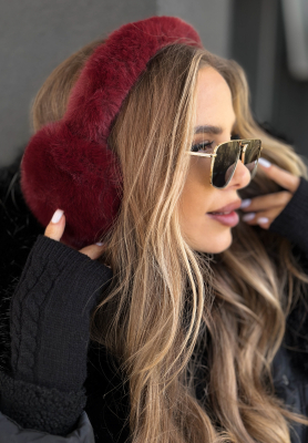 Nauszniki z futerkiem Frosty Kiss burgundowe