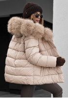 Pikowana kurtka z futerkiem i paskiem Coldest Moments beżowa