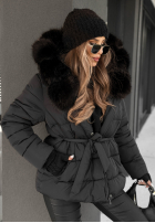 Pikowana kurtka z futerkiem i paskiem Coldest Moments czarna