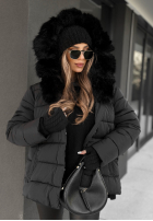 Pikowana kurtka z futerkiem i paskiem Coldest Moments czarna