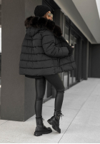 Pikowana kurtka z futerkiem i paskiem Coldest Moments czarna