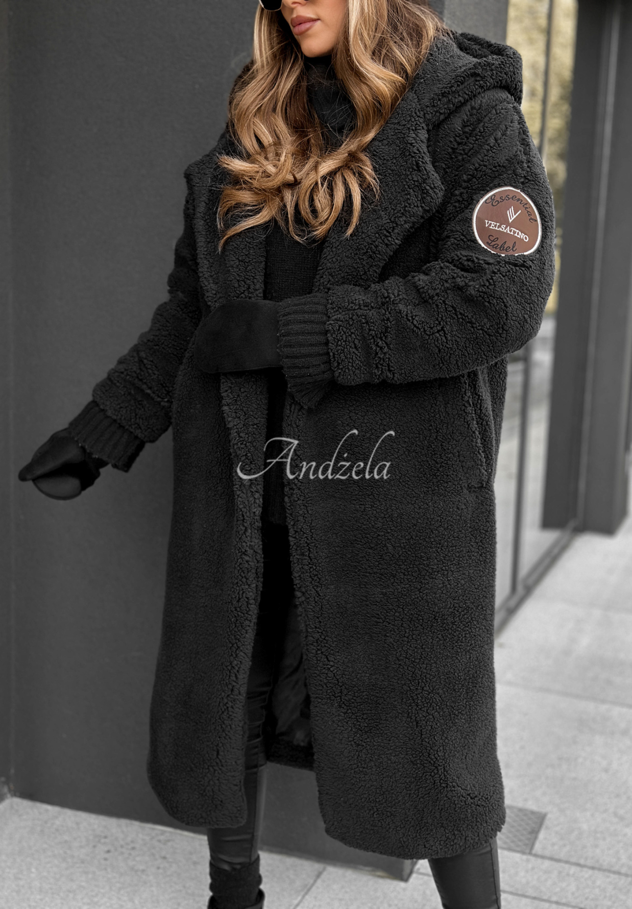 Before Frost black hooded sheepskin coat