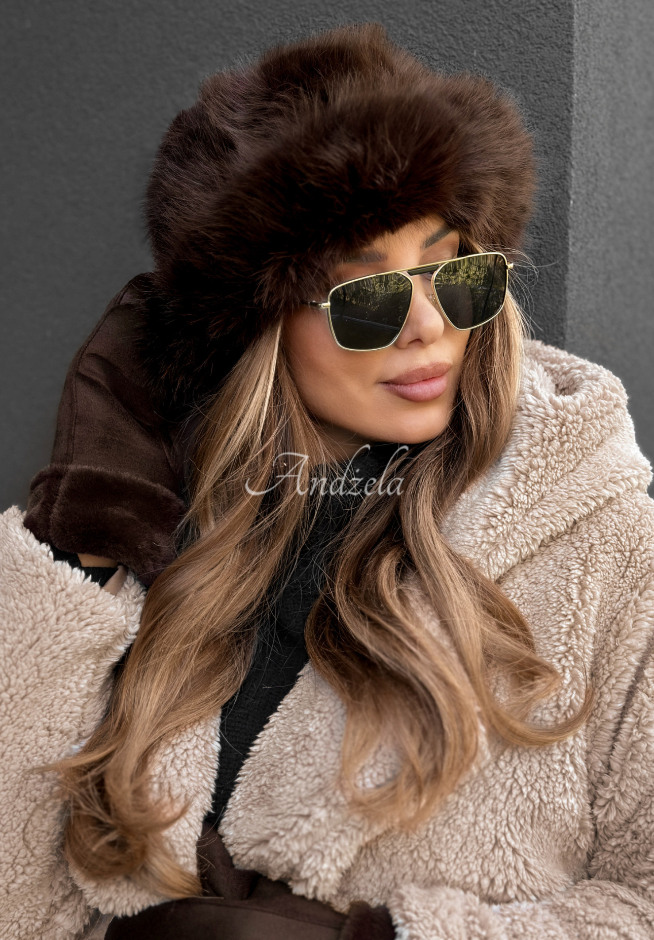 Winter Cuddles chocolate fur bucket hat
