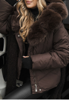 Pikowana kurtka z futerkiem Still In Autumn czekoladowa