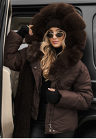 Pikowana kurtka z futerkiem Still In Autumn czekoladowa