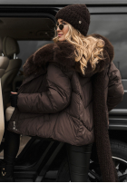 Pikowana kurtka z futerkiem Still In Autumn czekoladowa