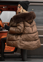 Pikowana kurtka z futerkiem Something Like That czekoladowa