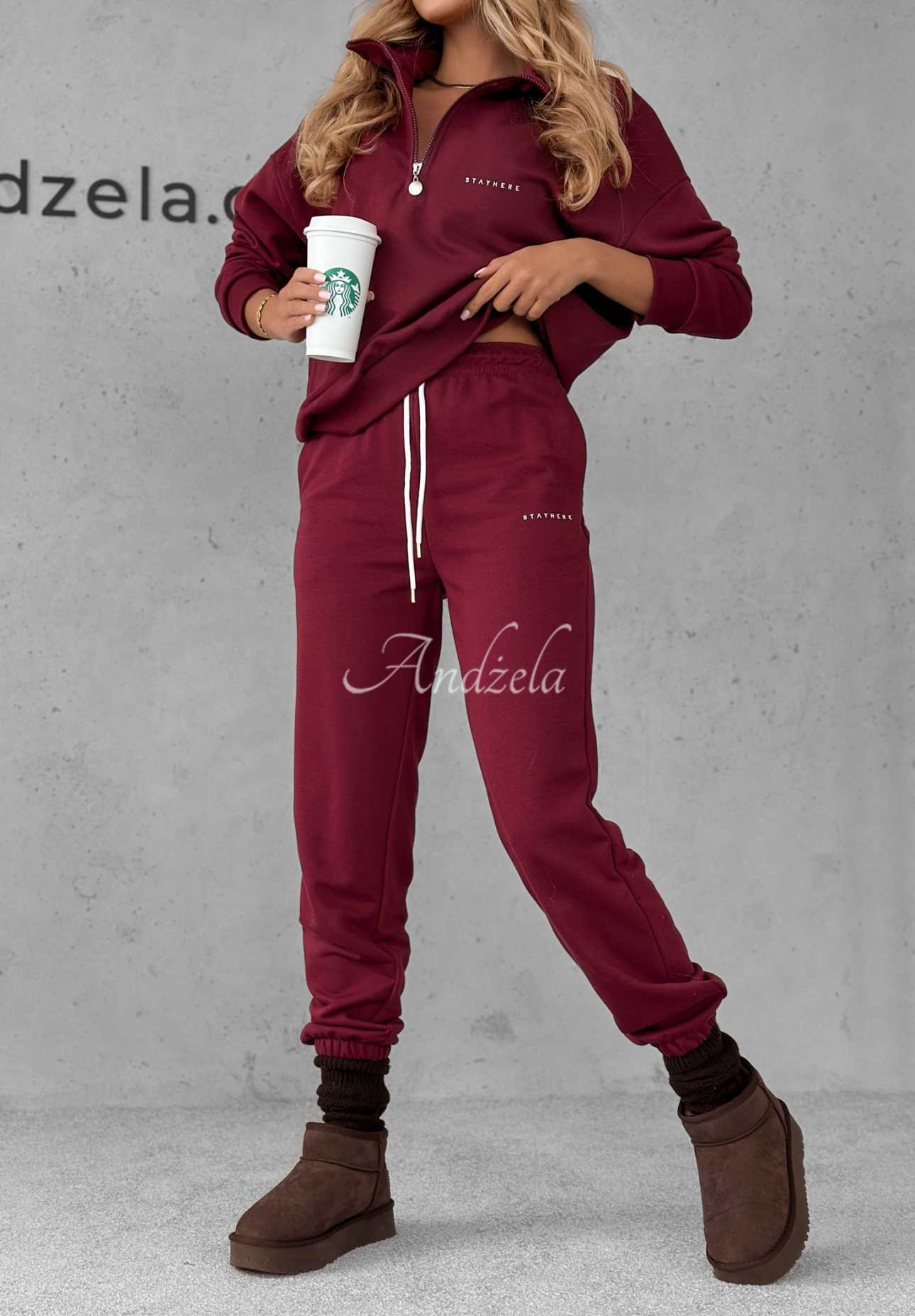 Komplet dresowy bluza i spodnie Pause Time burgundowy