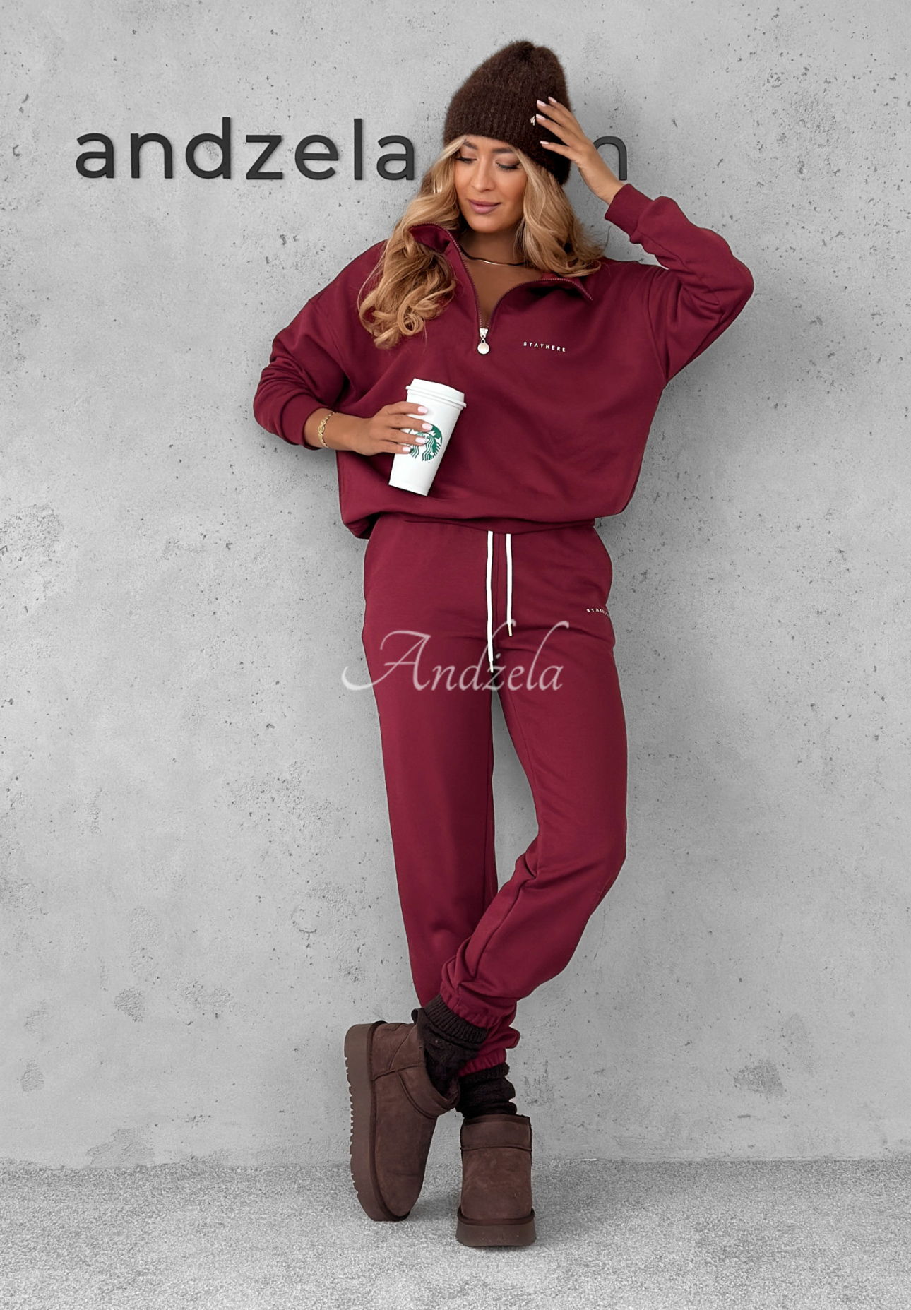 Komplet dresowy bluza i spodnie Pause Time burgundowy