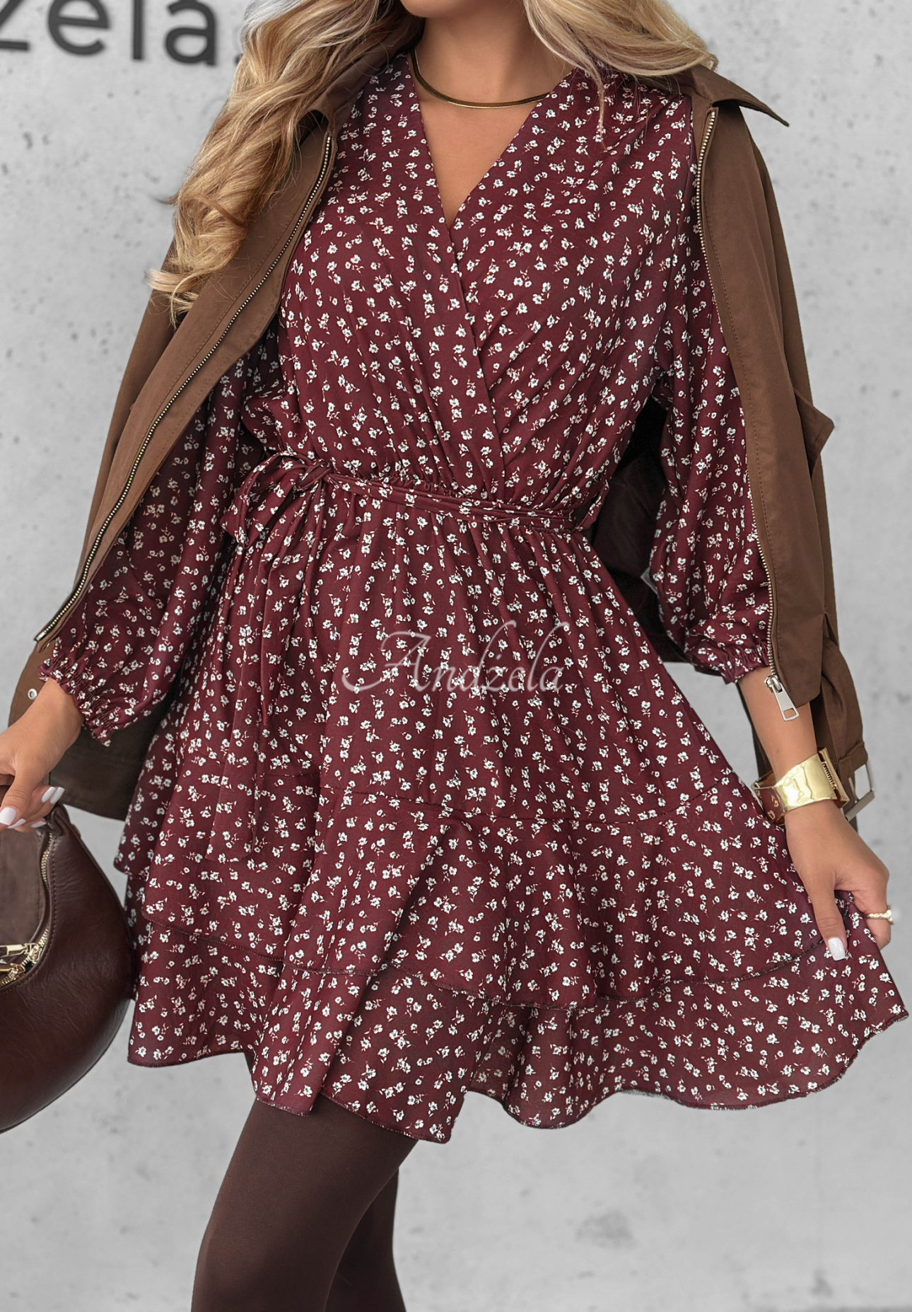 Midnight Mood burgundy floral viscose mini dress