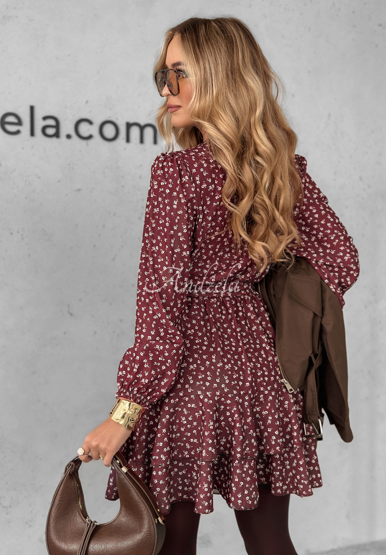 Midnight Mood burgundy floral viscose mini dress
