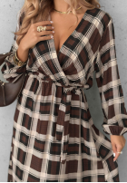 Sukienka midi w kratę Just Listen czekoladowa