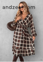 Sukienka midi w kratę Just Listen czekoladowa