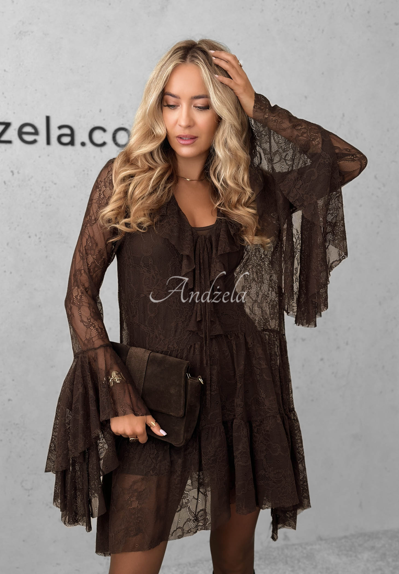Lace dress with ruffles My Own Story chocolate