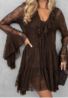 Koronkowa sukienka z falbankami My Own Story czekoladowa