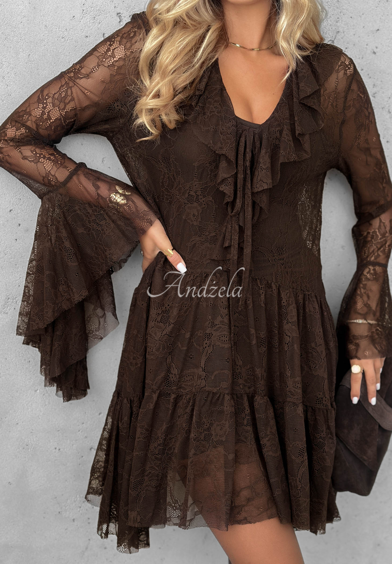 Lace dress with ruffles My Own Story chocolate