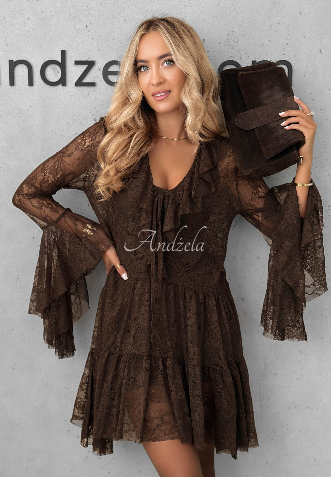 Lace dress with ruffles My Own Story chocolate
