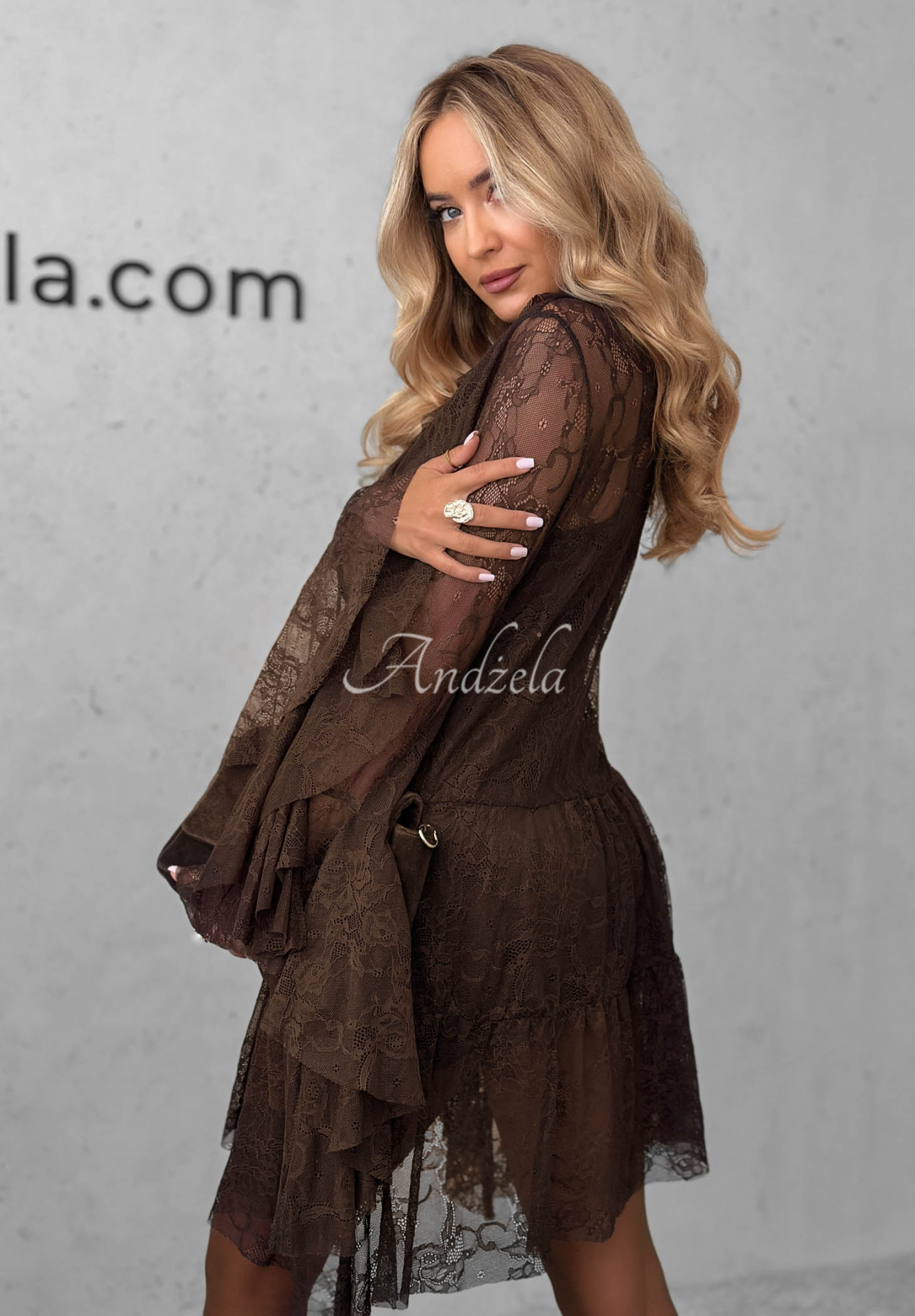 Lace dress with ruffles My Own Story chocolate